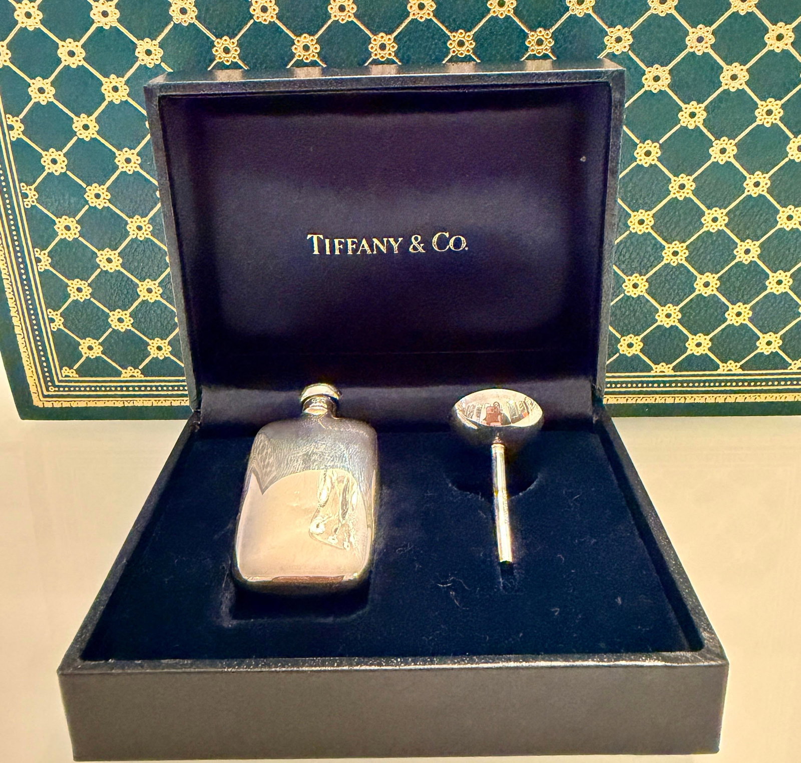Tiffany & Co. Miniature Sterling Silver Traveling Perfume Flask and Funnel Set, Monogrammed W. F. - 5