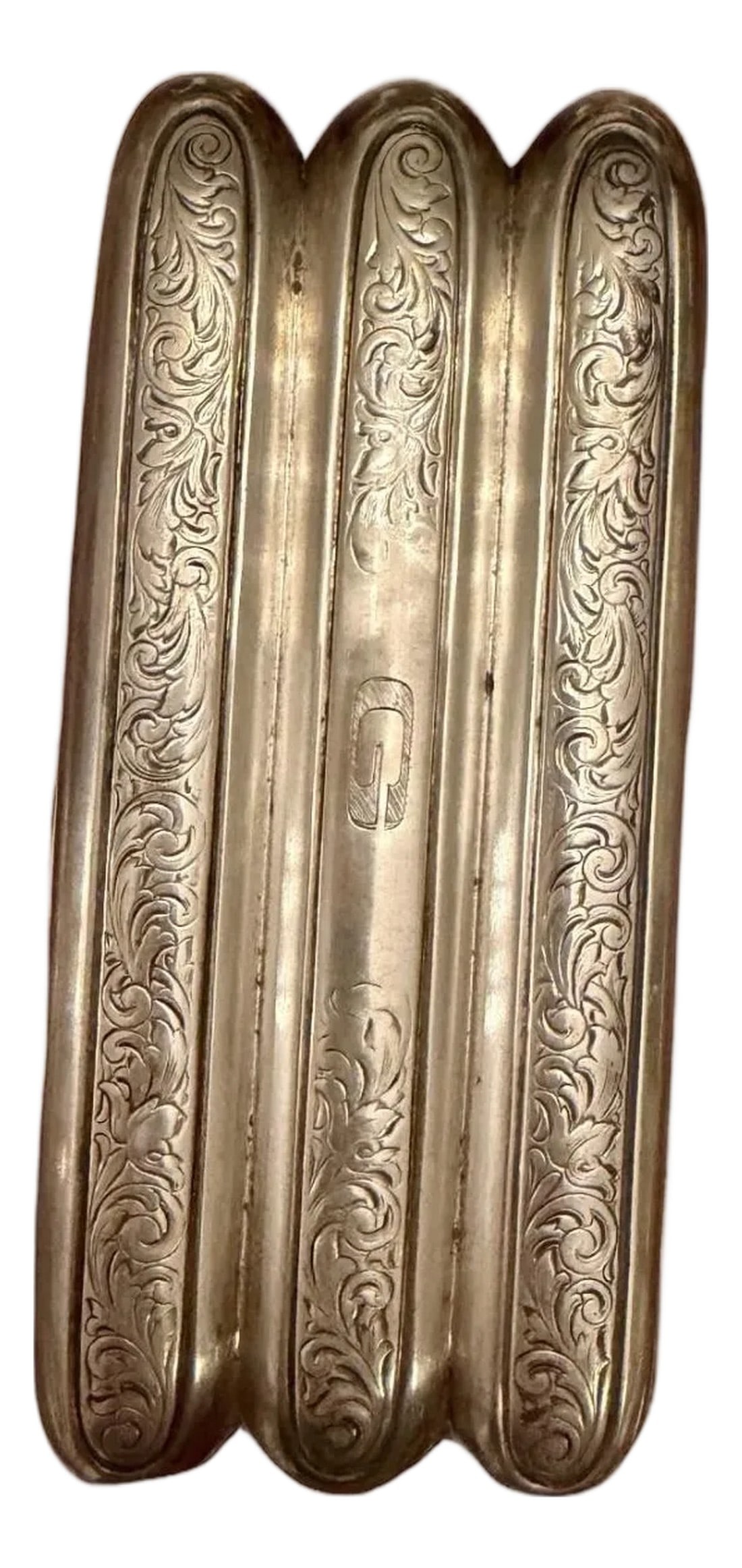 Antique c.1900 Sterling Silver Three-Finger Cigar Case With Gold-Wash Interior (1 of 12)