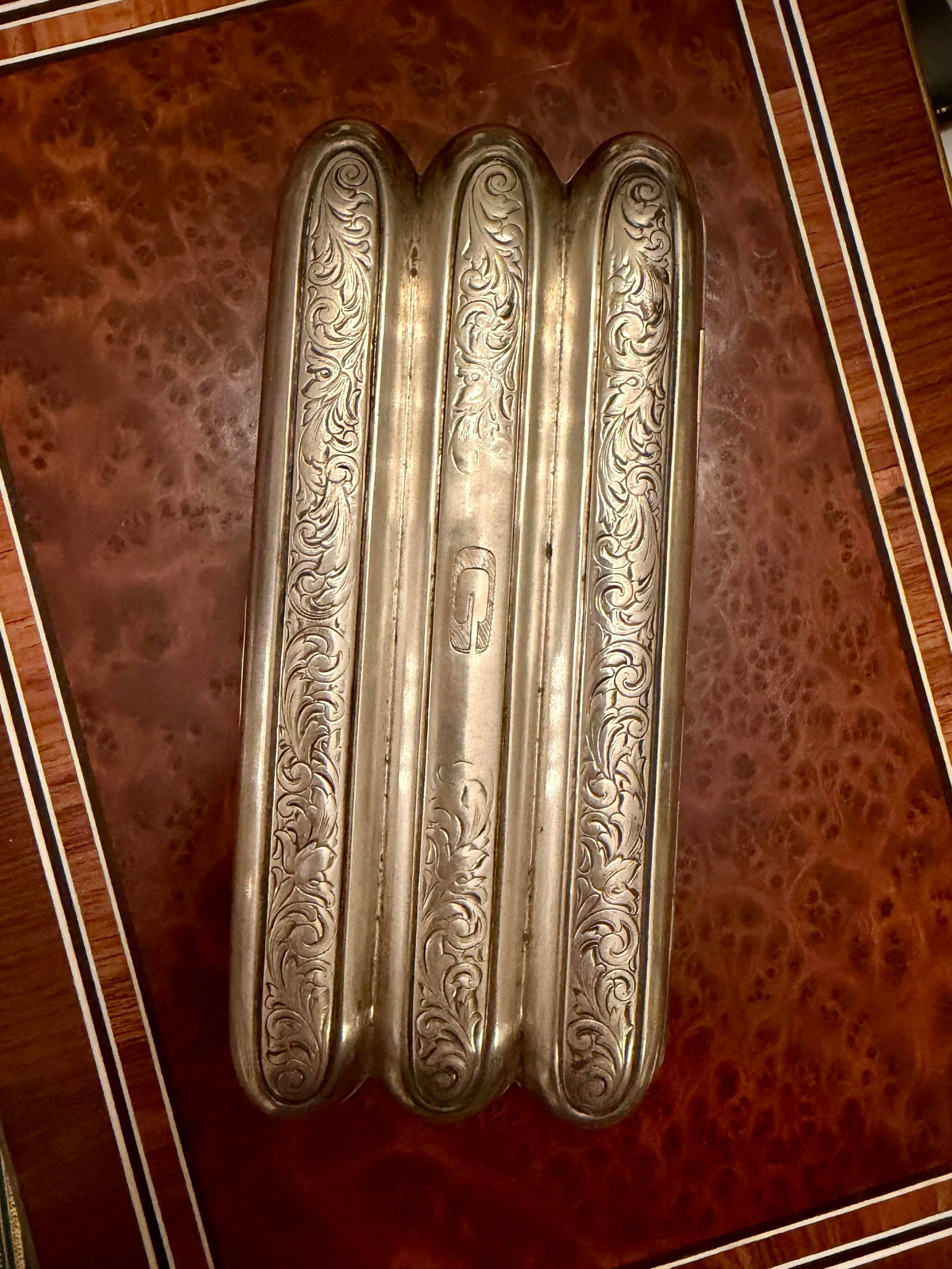 Antique c.1900 Sterling Silver Three-Finger Cigar Case With Gold-Wash Interior - 9