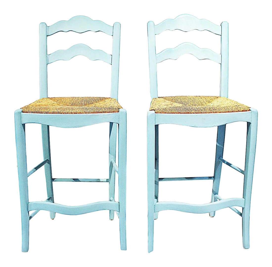 1980s Chalk Painted French Style Bar Stools - a Pair (1 of 9)