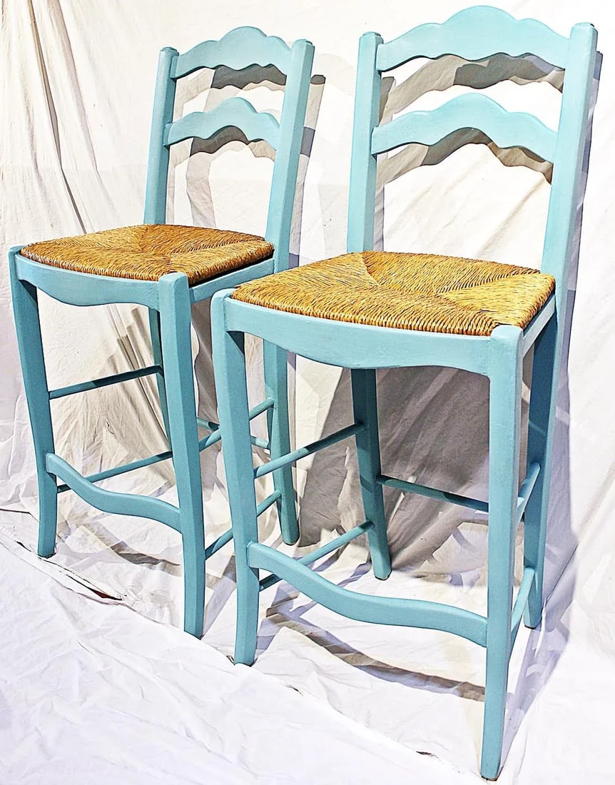 1980s Chalk Painted French Style Bar Stools - a Pair - 2