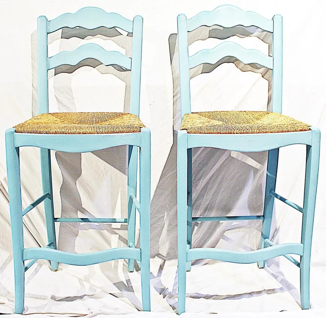 1980s Chalk Painted French Style Bar Stools - a Pair - 9