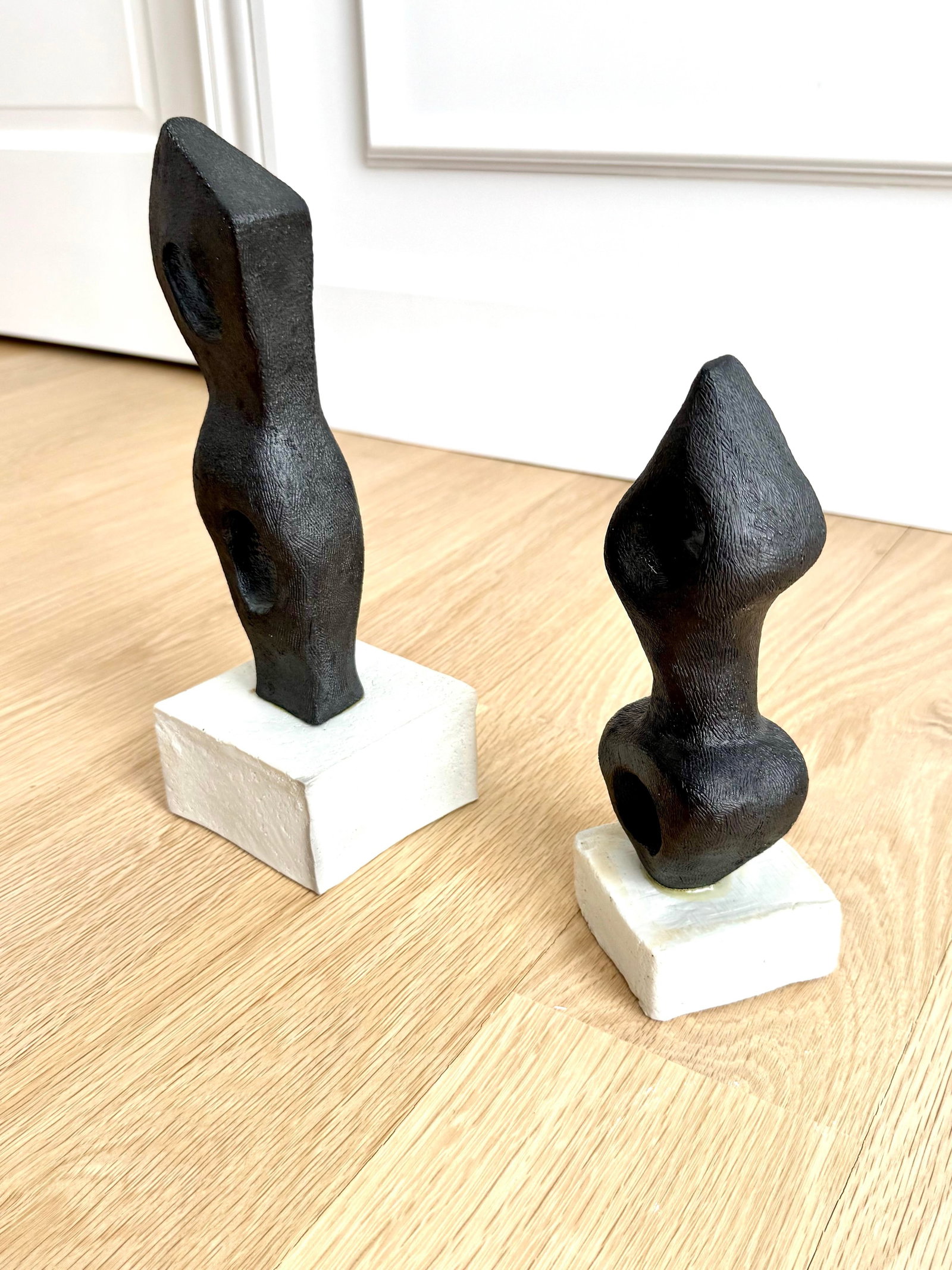 Signed Abstract/Biomorphic Black Stoneware Sculptures After Georges Jouve, Modernist, 2011, a Pair - 2
