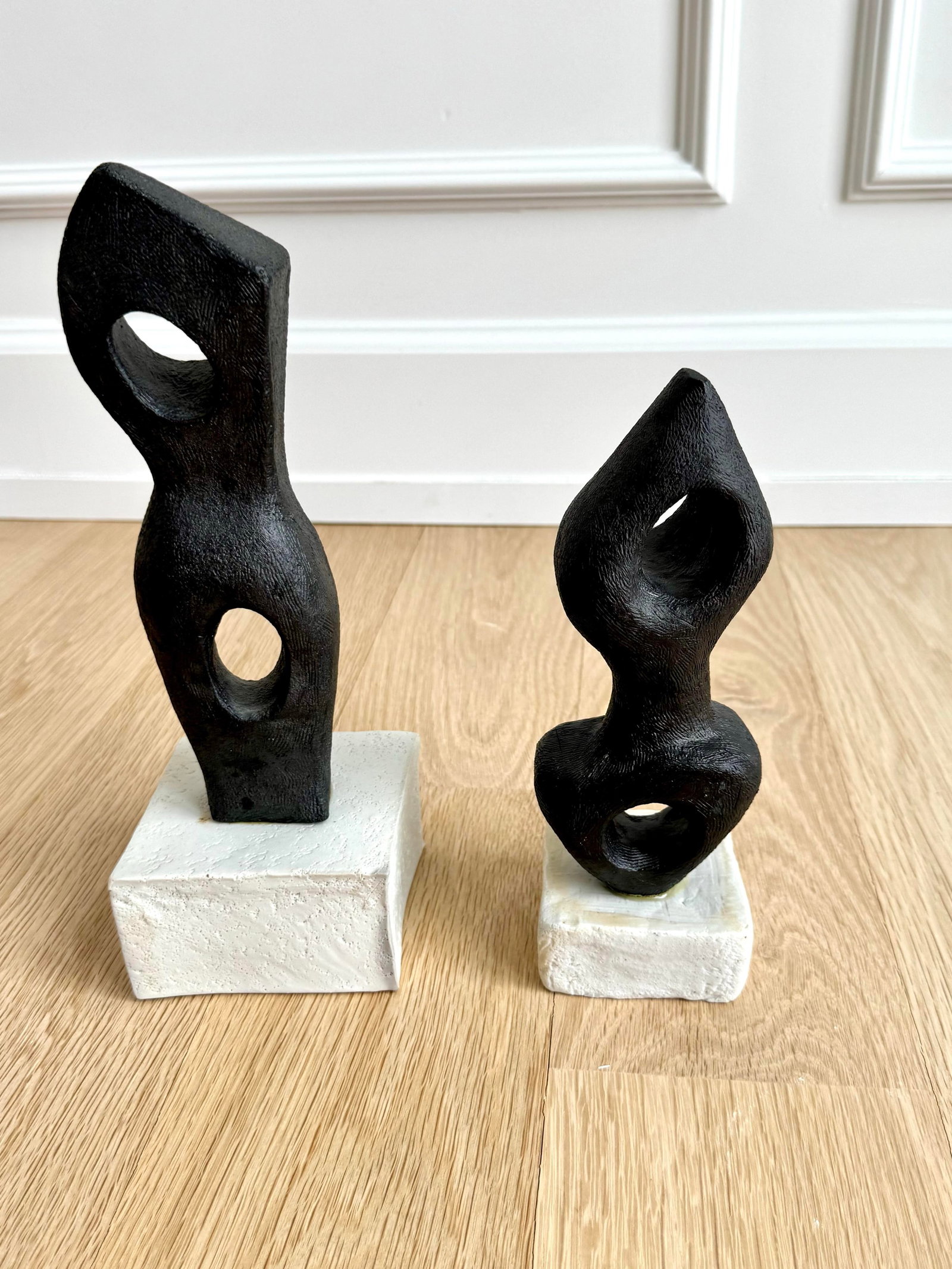 Signed Abstract/Biomorphic Black Stoneware Sculptures After Georges Jouve, Modernist, 2011, a Pair - 3