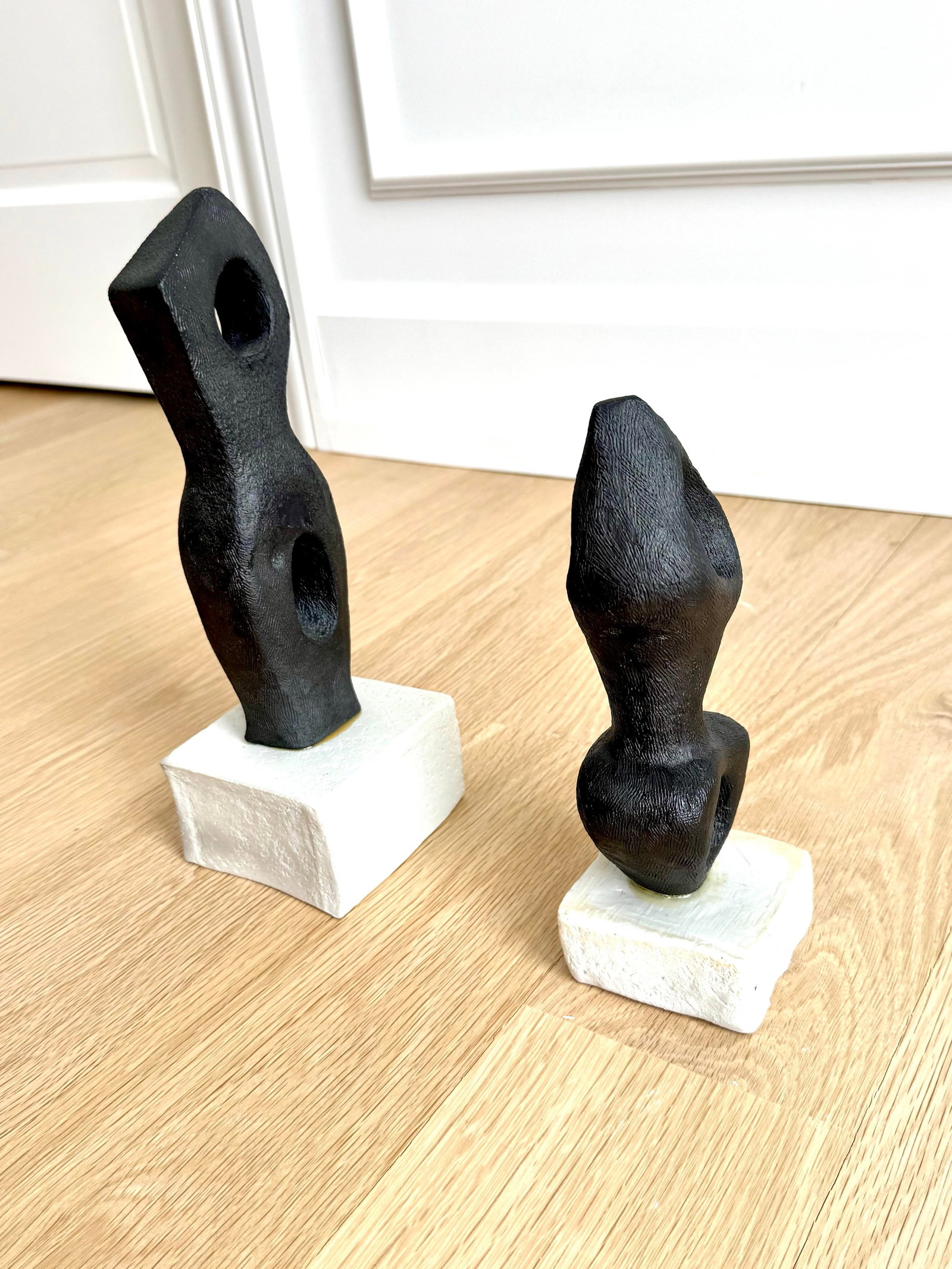 Signed Abstract/Biomorphic Black Stoneware Sculptures After Georges Jouve, Modernist, 2011, a Pair - 4