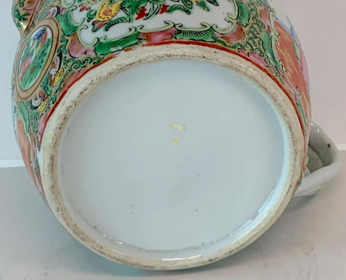 19th Century Rose Medallion Cider Pitcher With Foo Dog Finial - 12