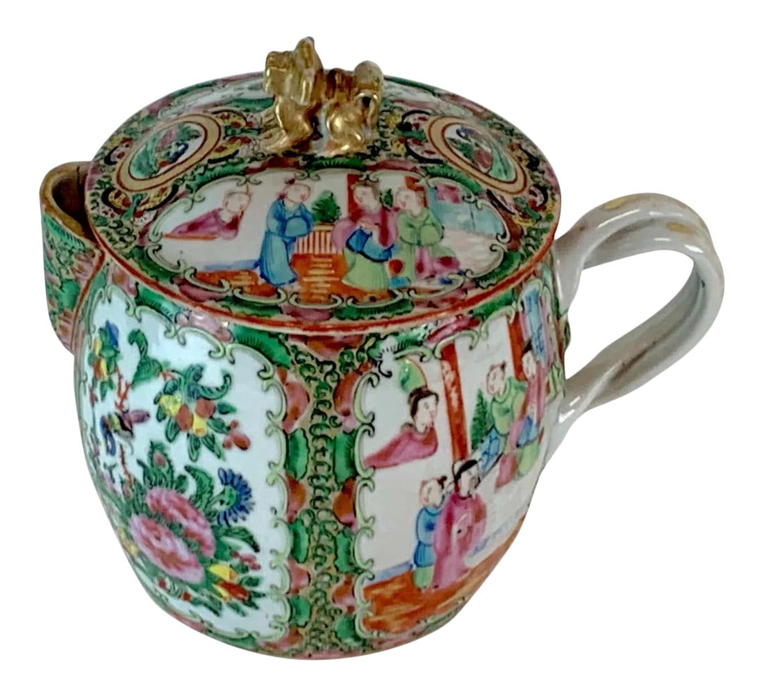 19th Century Rose Medallion Cider Pitcher With Foo Dog Finial (1 of 13)