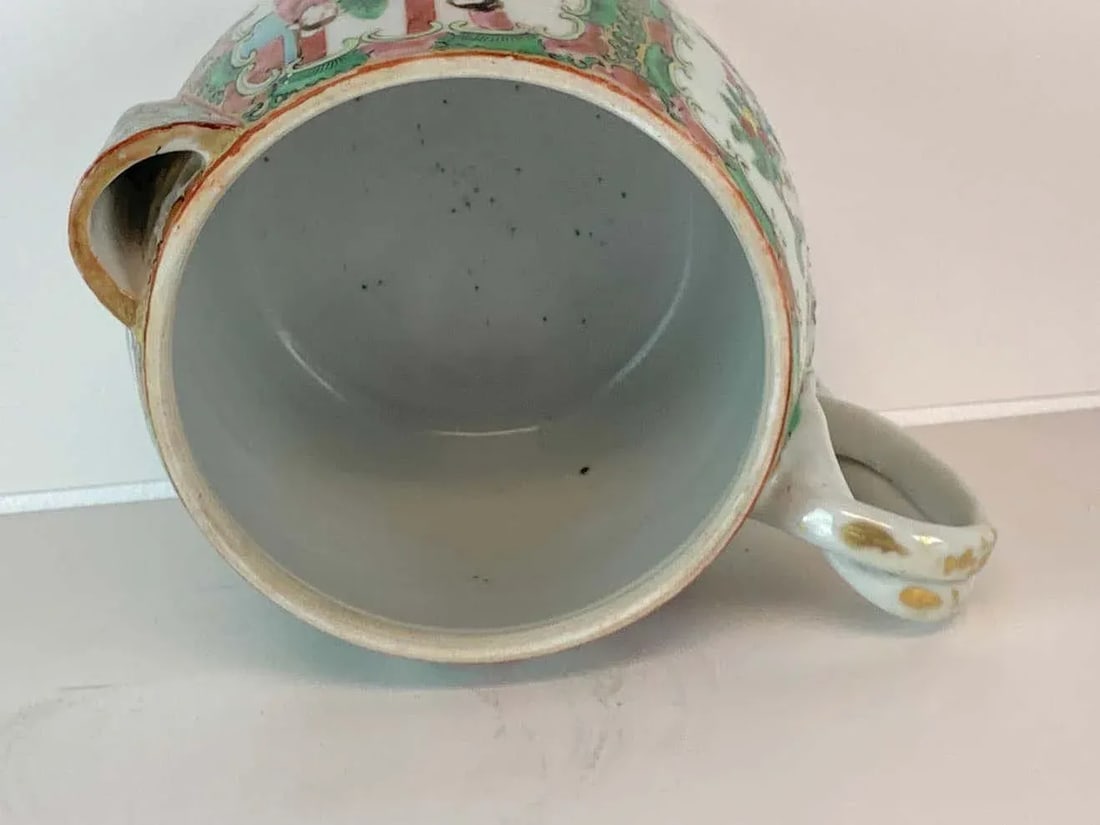 19th Century Rose Medallion Cider Pitcher With Foo Dog Finial - 3