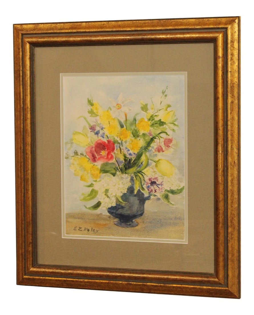 EZ Foley Original Watercolor Painting Still Life of Flowers: High Quality Artist Signed Original Watercolor, Custom Frame Condition: Alterations: Original Condition Unaltered Imperfections: Some Imperfections Condition Notes: Clean Pre-Owned Condition.