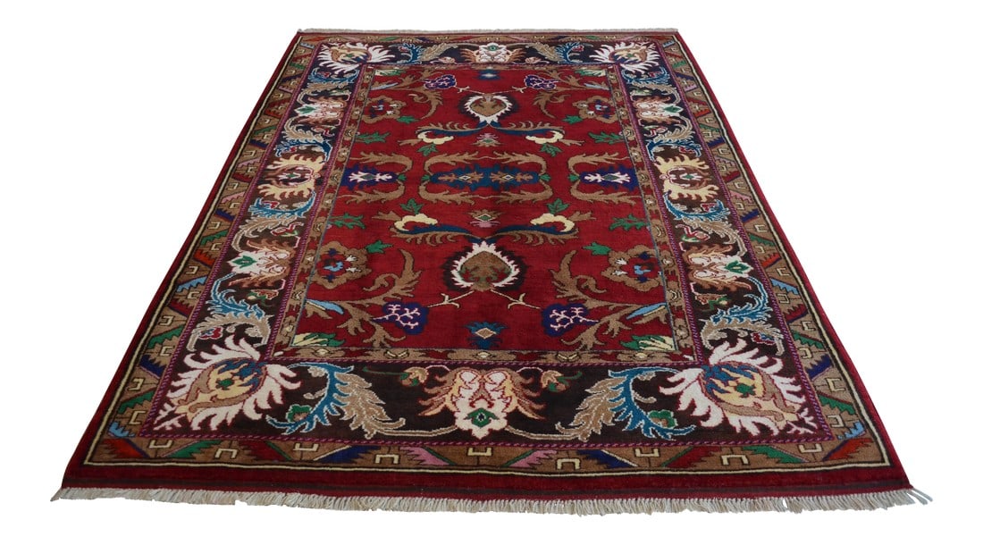 Hand-Knotted Oushak Rug New: This Turkish Hand-Knotted Oushak rug is made of wool on wool. Made 30-40 years ago but unused. It has been newly washed and is ready to use. Origin: Oushak Dimension: 68" x 98" or 5"²9"³