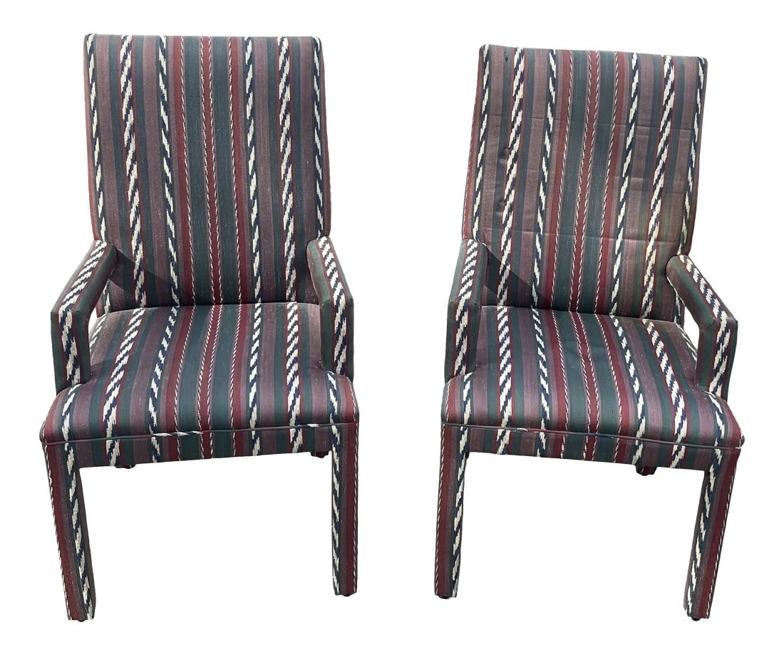 1980s Upholstered Parsons Chairs - a Pair: A gorgeous pair of parsons chairs with a great southwestern pattern. These would look great in your home or you could always recover to match your decor. Please don't forget to check out my other