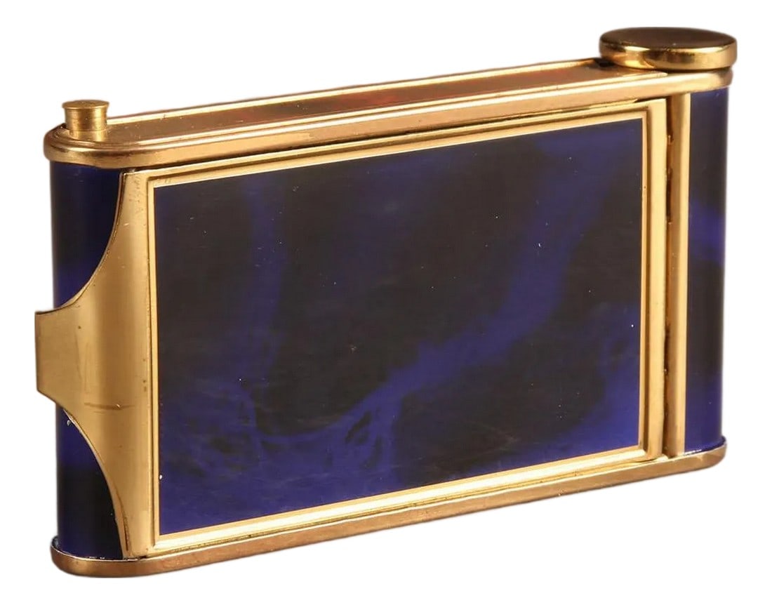 Circa 1920 Blue Enamel Musical Ladies Compact, Mechanical Music Box Playing "The Blue Danube" (1 of 5)