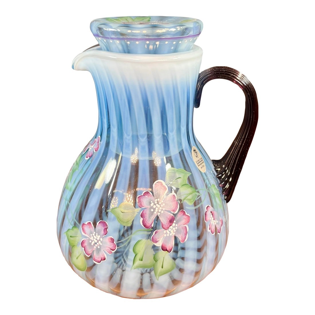 Late 20th Century Fenton Misty Blue Opalescent Art Glass Pitcher (1 of 10)