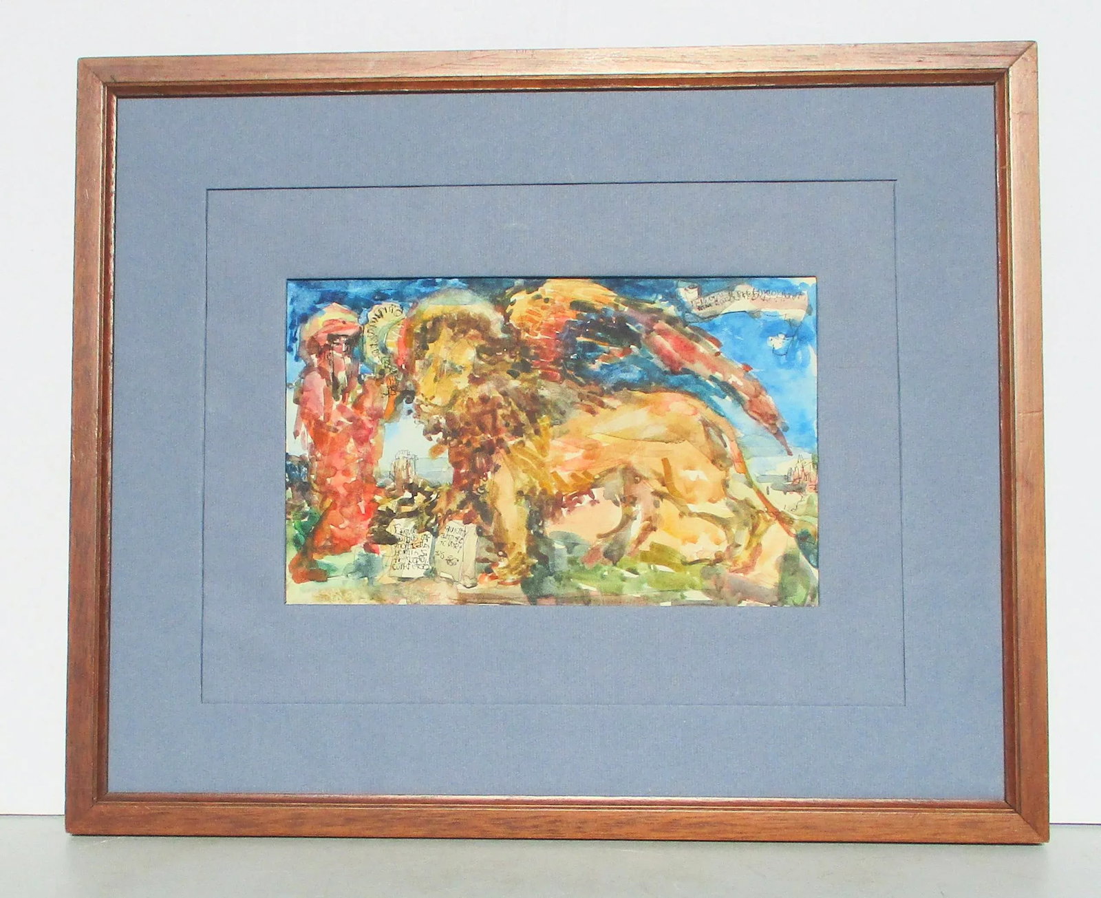 1977 "Lion of St. Mark" Watercolor Painting by R. Huber, Framed - 9