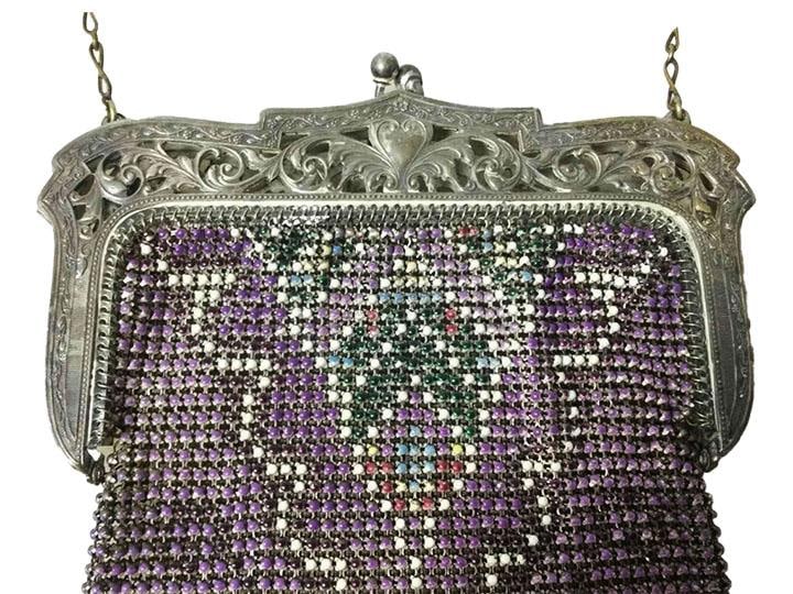 Whiting & Davis Mesh Purse Silver Filigree Frame With Heart in Center - Art Deco Flapper Era - 3
