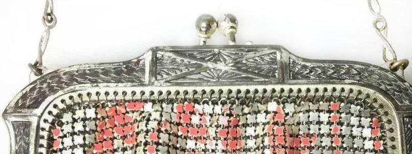 Whiting & Davis Mesh Purse Silver Detailed Filigree Frame - Art Deco Flapper Era - 2