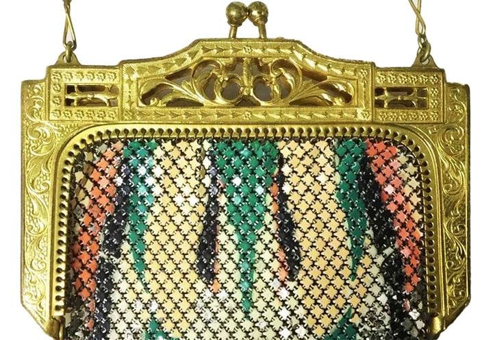 Whiting & Davis Mesh Purse Gold-Tone Engraved Frame - Art Deco Flapper Era - 3