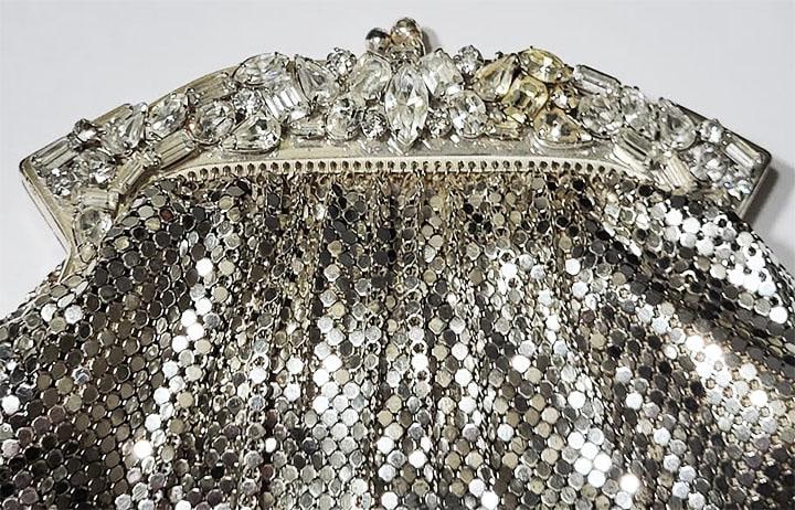 Whiting & Davis Silver-Tone Mesh Purse Clutch Rhinestone Frame With Change Purse - Art Deco - 3