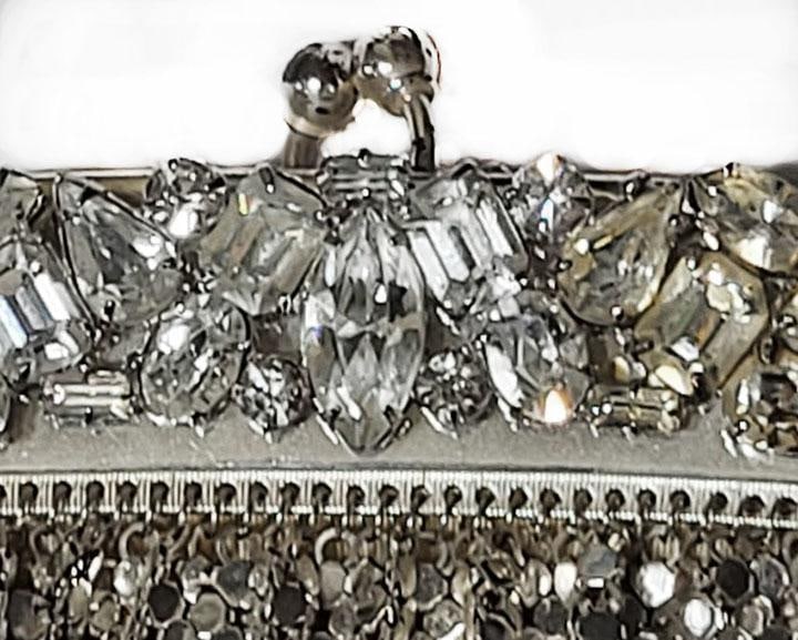 Whiting & Davis Silver-Tone Mesh Purse Clutch Rhinestone Frame With Change Purse - Art Deco - 4