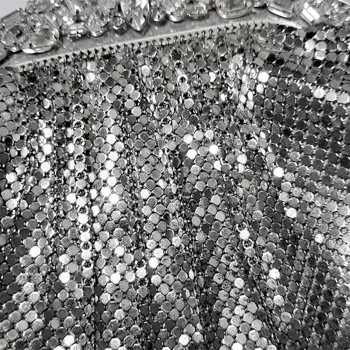 Whiting & Davis Silver-Tone Mesh Purse Clutch Rhinestone Frame With Change Purse - Art Deco - 5
