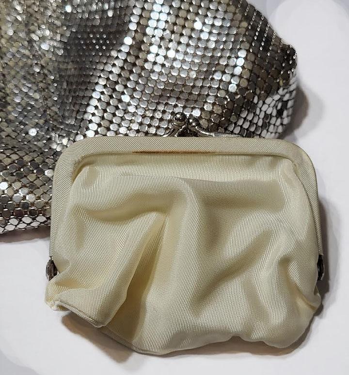 Whiting & Davis Silver-Tone Mesh Purse Clutch Rhinestone Frame With Change Purse - Art Deco - 8