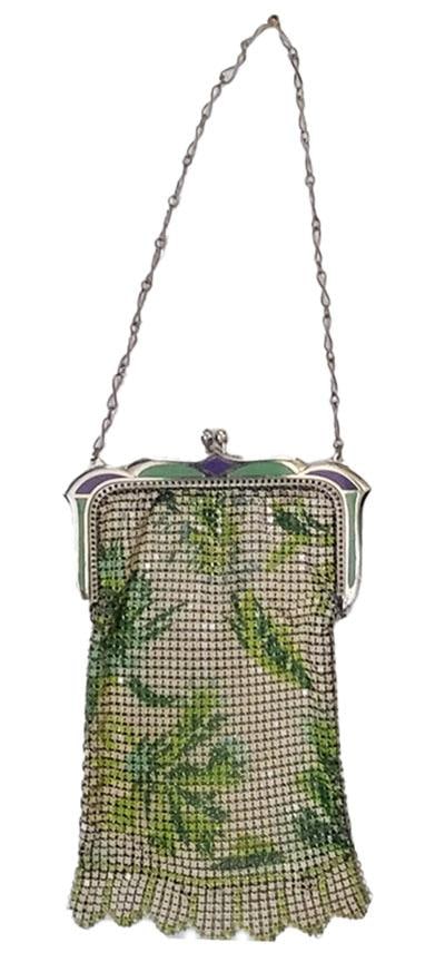 Whiting & Davis Mesh Purse Enamel Frame - Art Deco Flapper Era - 2