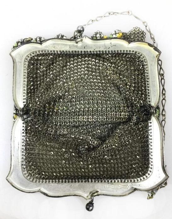 Whiting & Davis Mesh Purse Silver-Tone Engraved Frame - Art Deco Flapper Era - 5