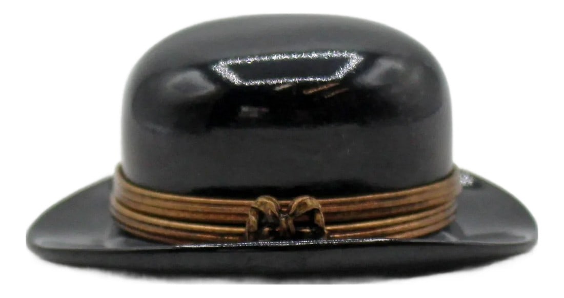 Vintage French Limoges Bowler Hat Form Porcelain Trinket Box (1 of 8)