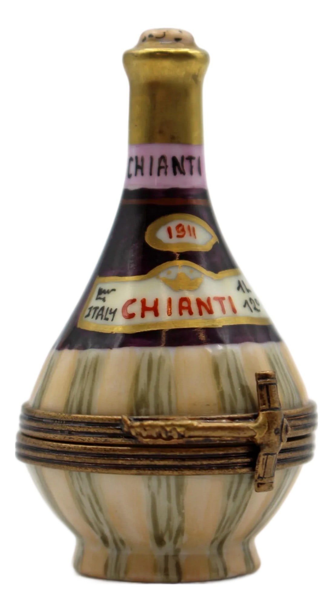Vintage French Limoges Porcelain Chianti Bottle Form Trinket Box (1 of 6)