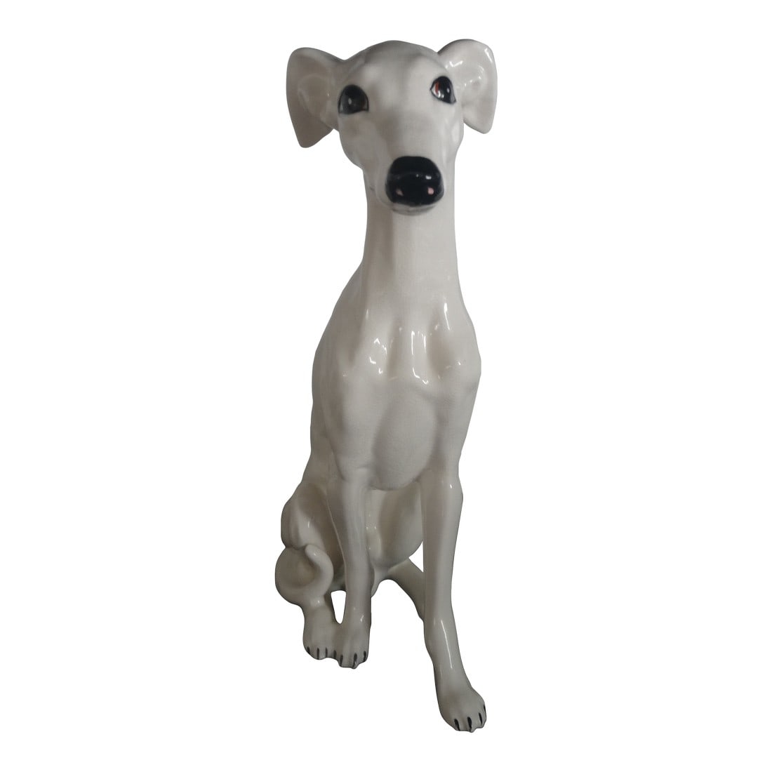 Vintage Porcelain Whippet: A whimsical porcelain figure of a sitting whippet circa 1971. Made in Italy Condition: Alterations: Original Condition Unaltered Imperfections: Some Imperfections Condition Notes: Very good condition