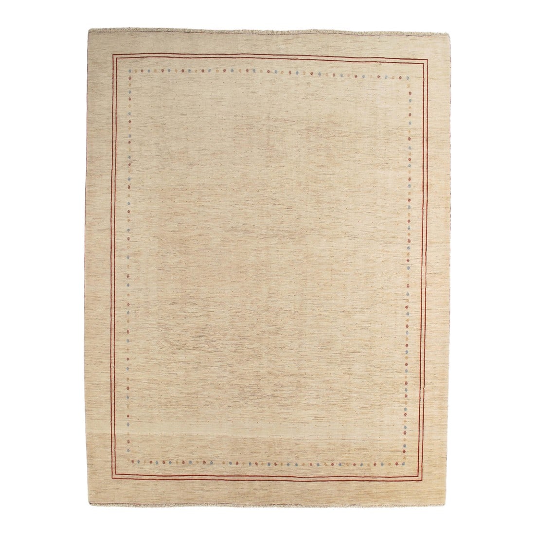 Vintage Hand-Knotted Persian Gabbeh Rug 9'10" X 12'9": Vintage hand-knotted Persian Fine Lori Gabbeh rug featuring a soft, open field with a delicate linear border and subtle multicolor accents. Lori Gabbeh rugs, woven by nomadic tribes in southwestern Ir