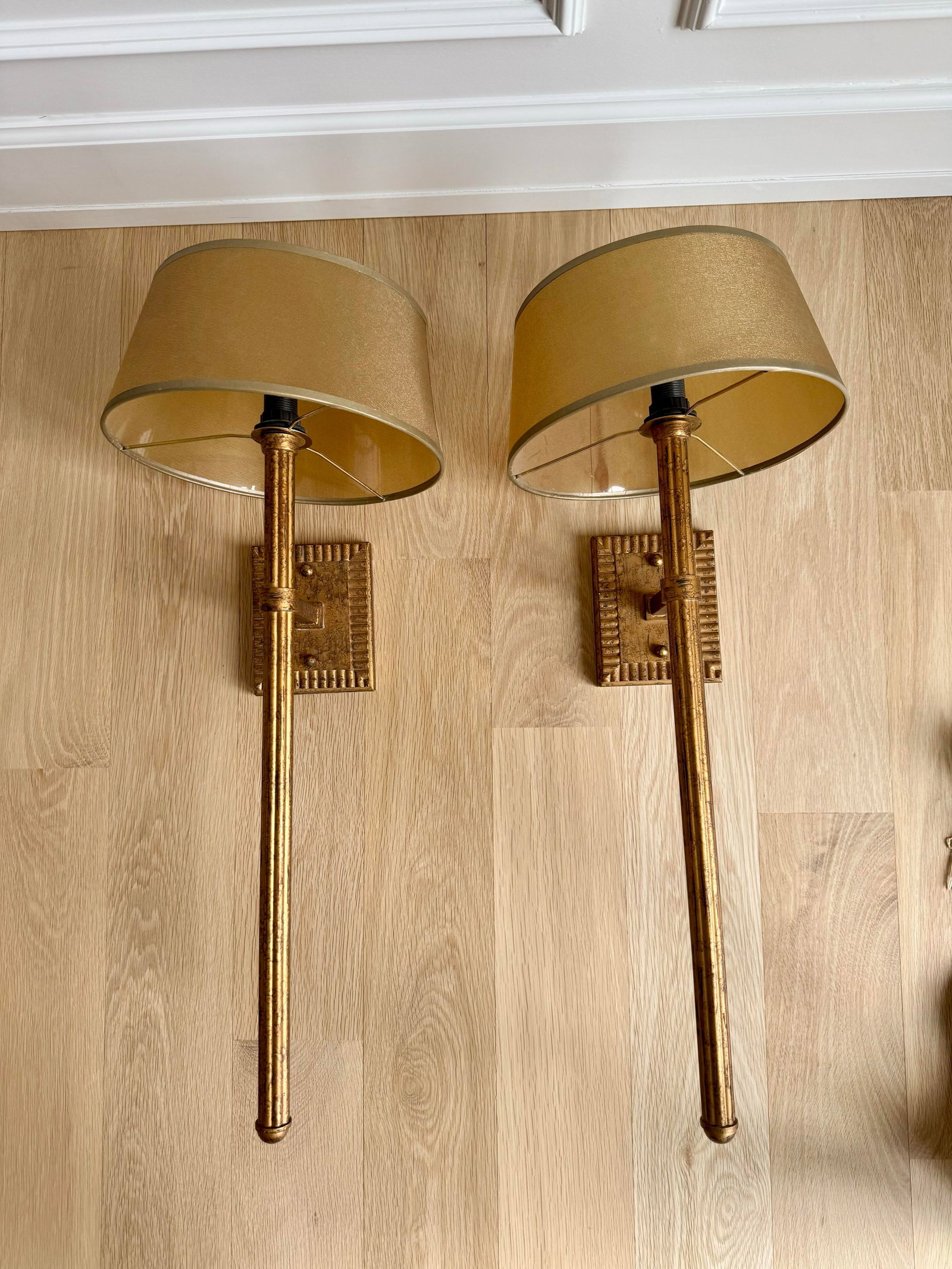 1990s Fine Art Lamps Gold Leaf Torchère Sconces - A Pair - 2
