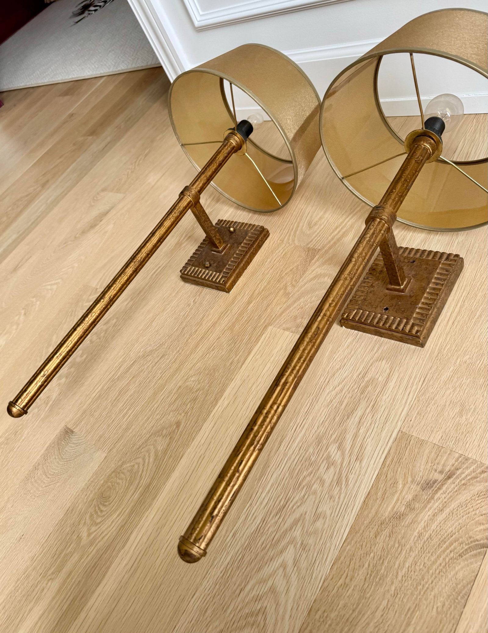 1990s Fine Art Lamps Gold Leaf Torchère Sconces - A Pair - 3