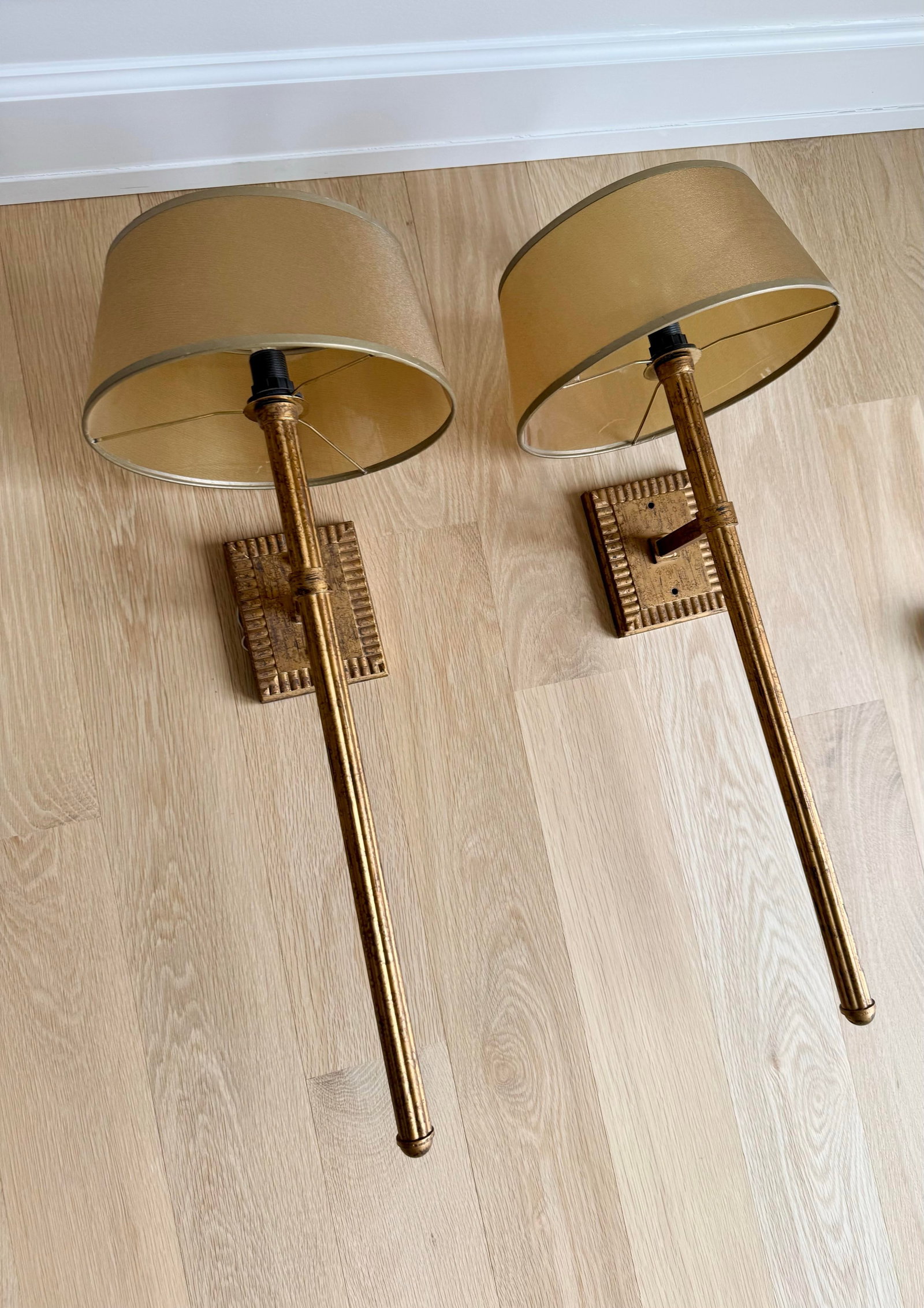1990s Fine Art Lamps Gold Leaf Torchère Sconces - A Pair - 4