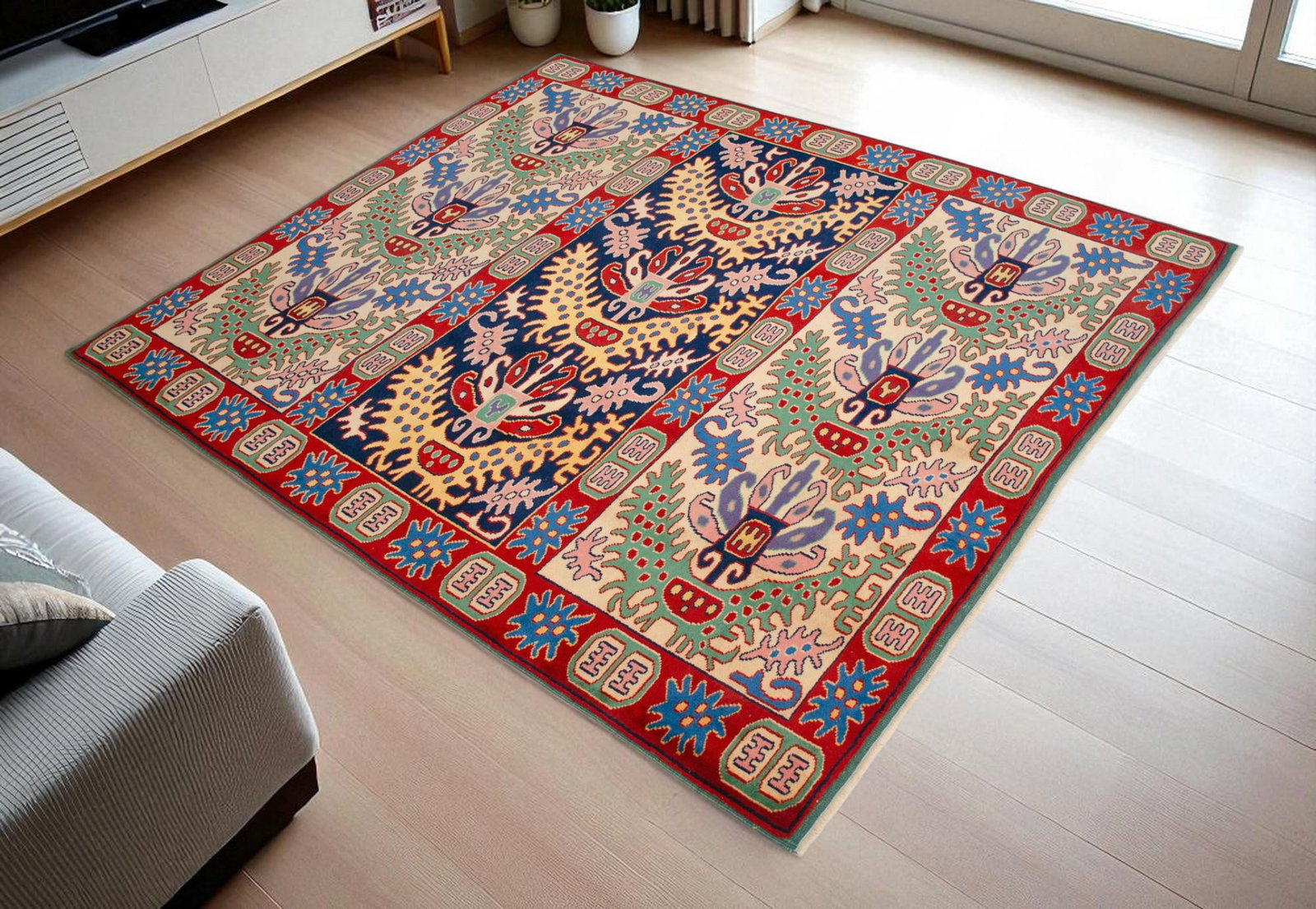 1990s Turkish Oushak Hand-Knotted Wool Rug, Navy/Mint, 6'3" × 7'8" - 4