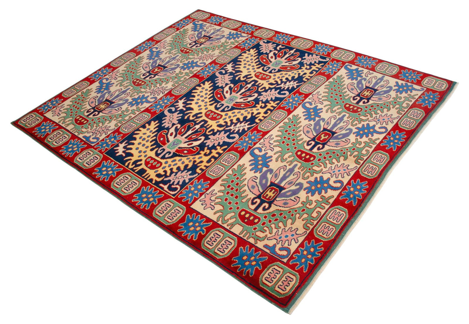1990s Turkish Oushak Hand-Knotted Wool Rug, Navy/Mint, 6'3" × 7'8" - 6
