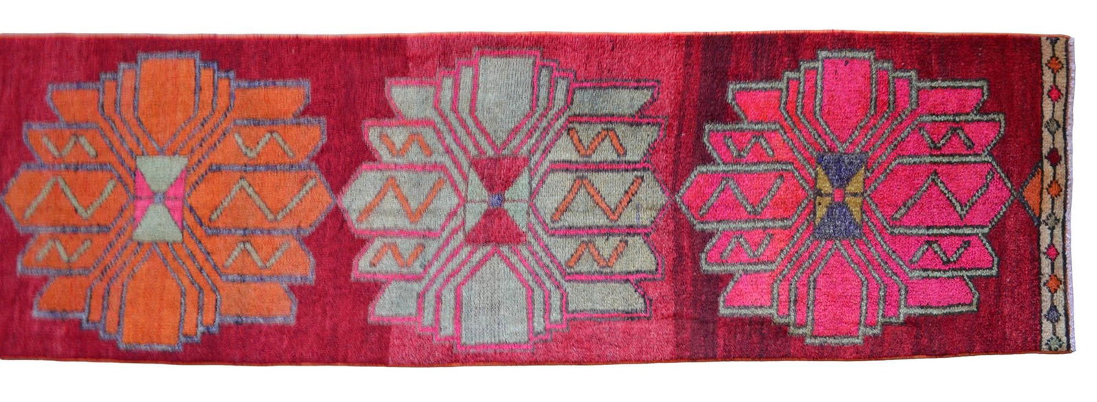 1970s Colorful Hand-Knotted Distressed Turkish Runner - 10