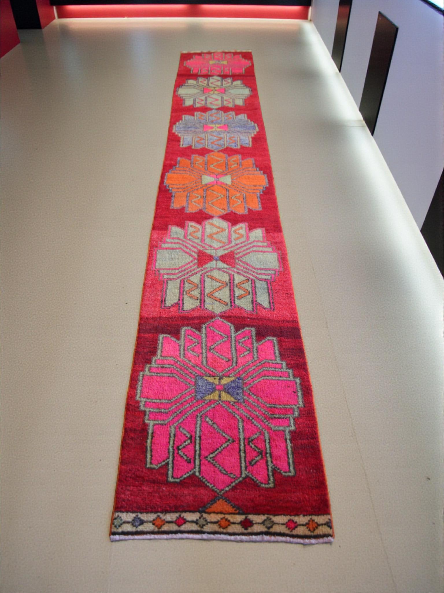 1970s Colorful Hand-Knotted Distressed Turkish Runner - 3