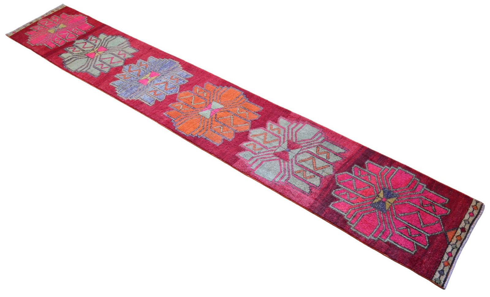 1970s Colorful Hand-Knotted Distressed Turkish Runner - 4