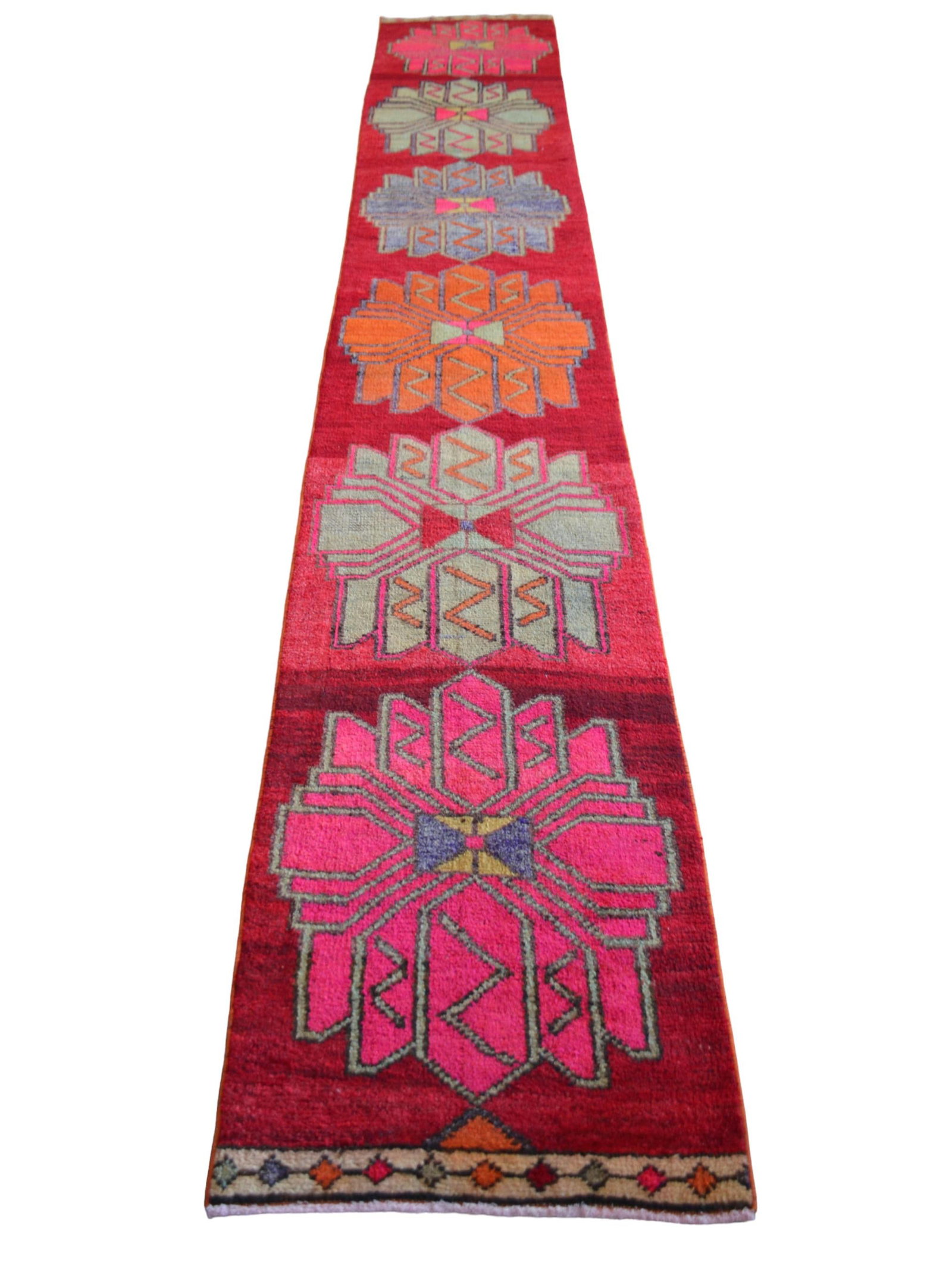 1970s Colorful Hand-Knotted Distressed Turkish Runner - 5