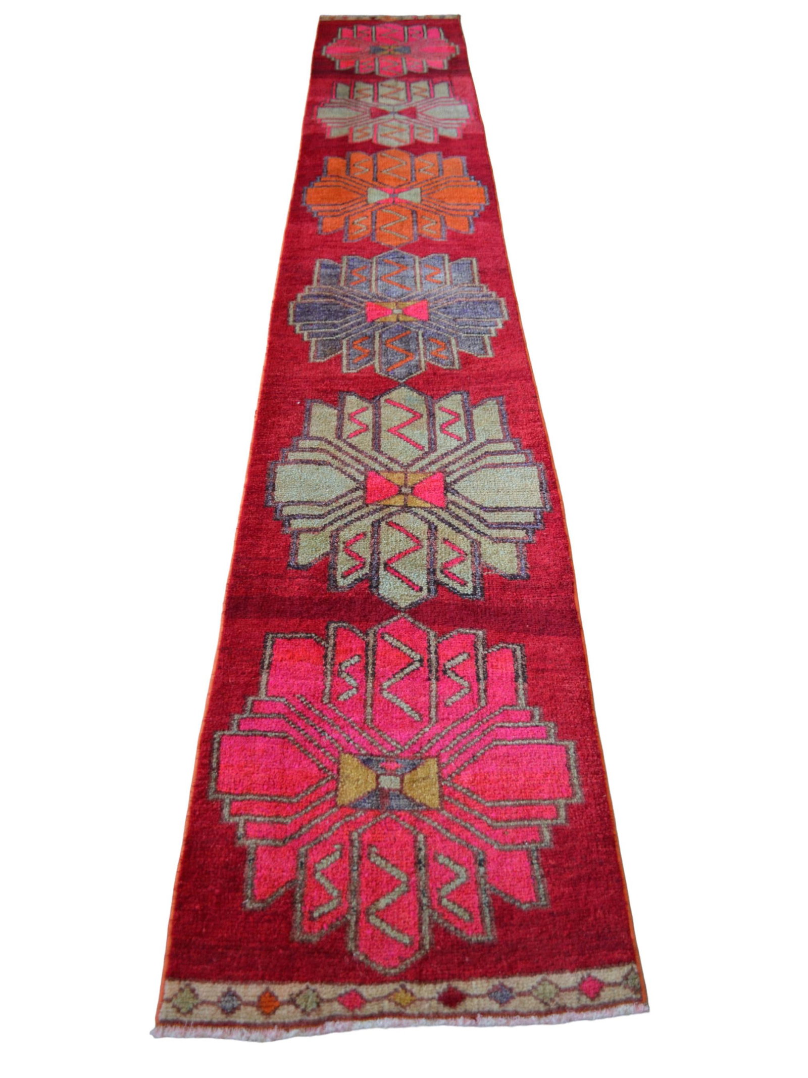 1970s Colorful Hand-Knotted Distressed Turkish Runner - 7