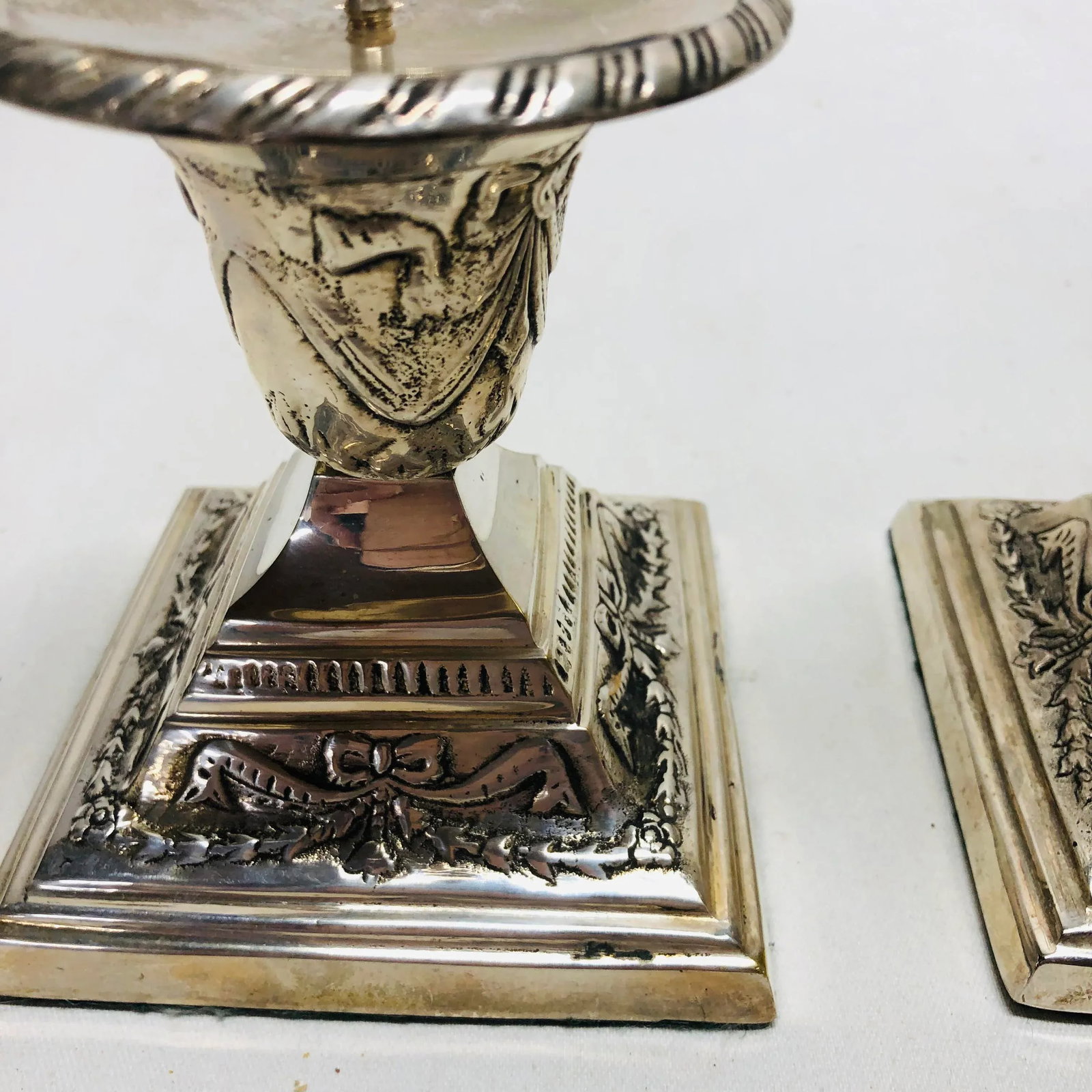 Silverplated Candlesticks Decorated With Swags and Bows - a Pair - 2