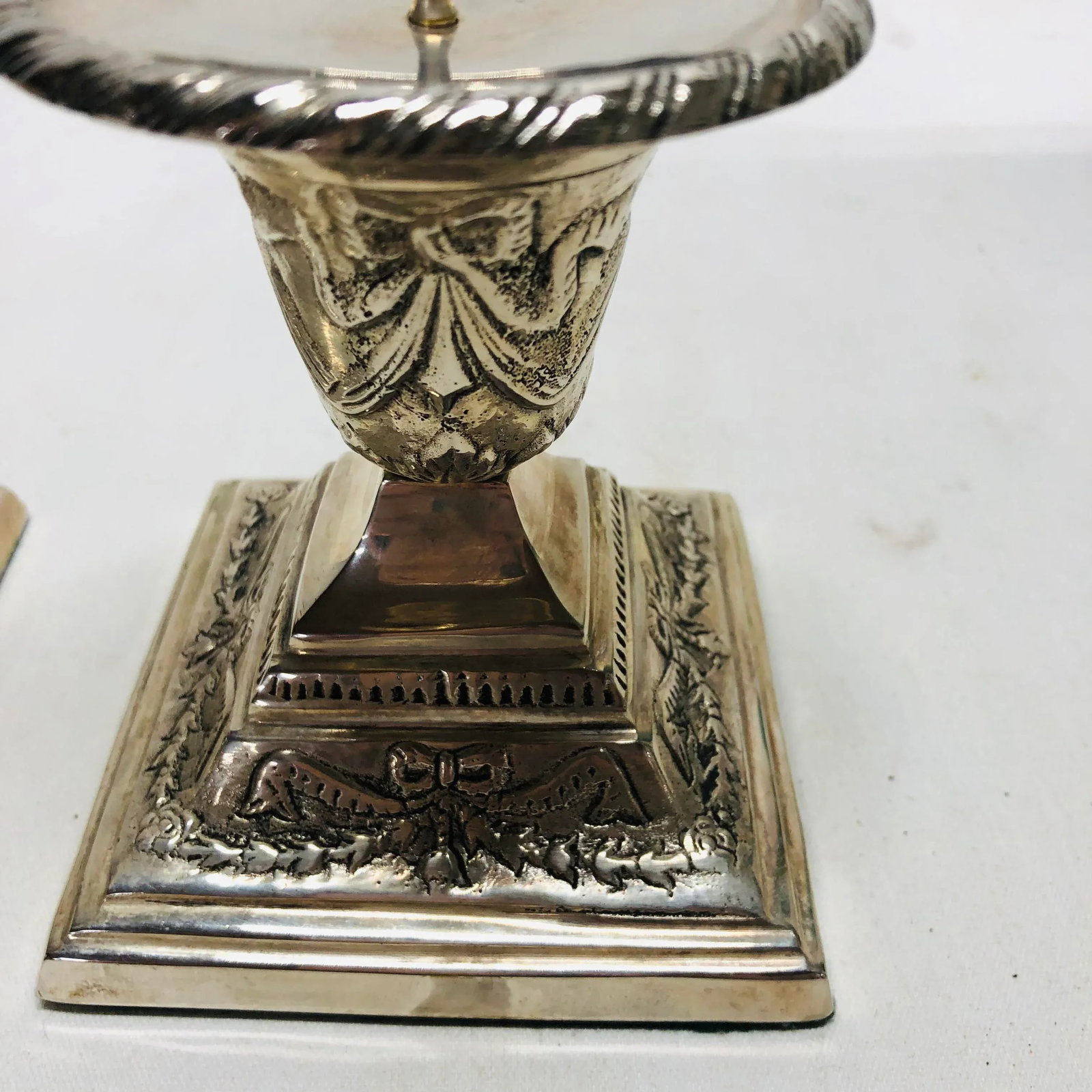 Silverplated Candlesticks Decorated With Swags and Bows - a Pair - 3