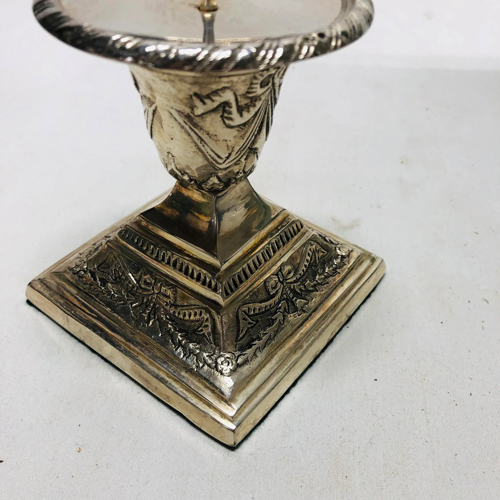 Silverplated Candlesticks Decorated With Swags and Bows - a Pair - 5