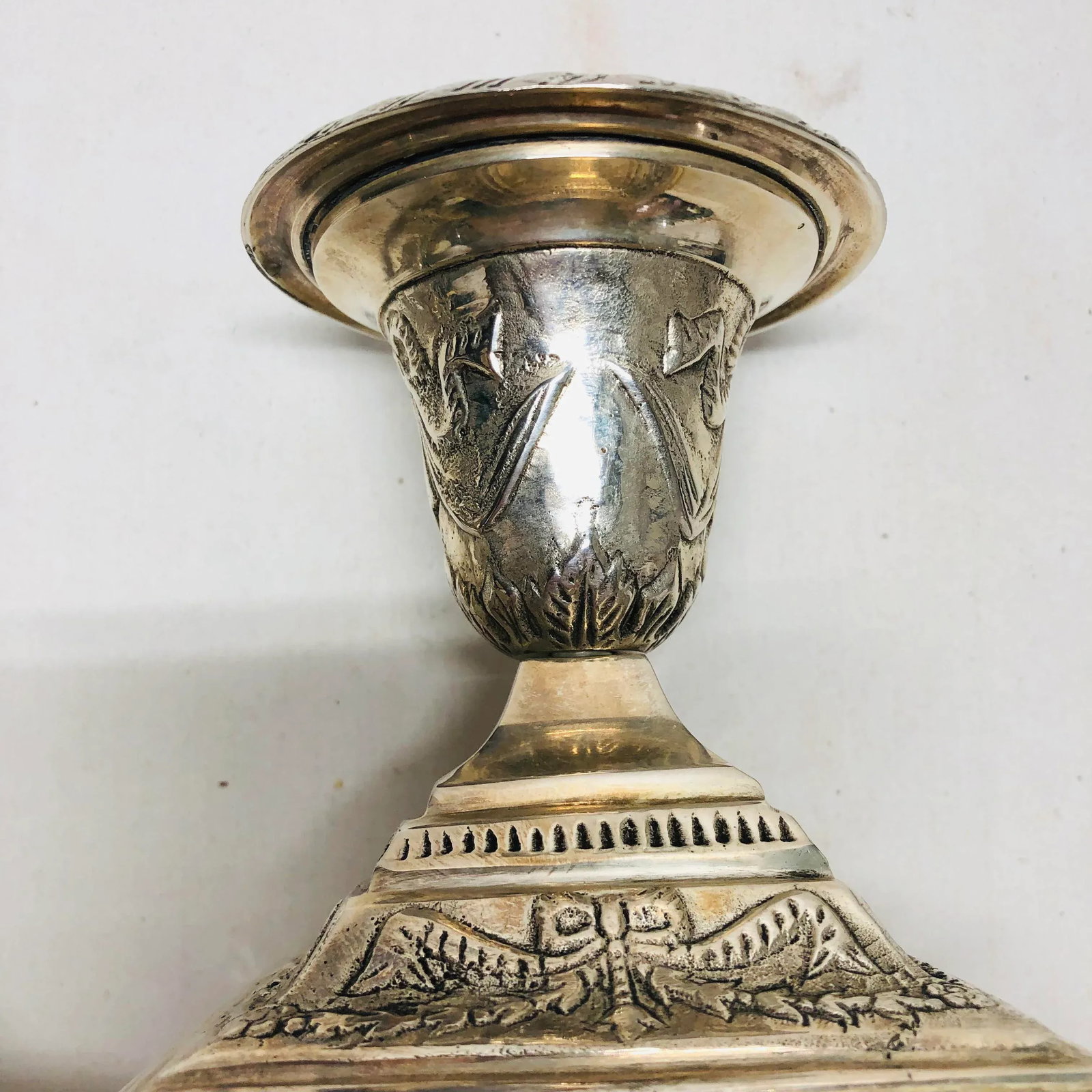 Silverplated Candlesticks Decorated With Swags and Bows - a Pair - 6