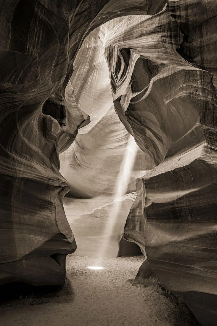 2021 "Antelope Canyon. Navajo Nation, Arizona" Modern Photography, Premium Archival Fine Art Paper b: When our Navajo guide brought us to Antelope Canyon, I could see what it's called a slot canyon. It is a narrow fissure in a 50-foot high cliff. It was created over countless centuries by flash