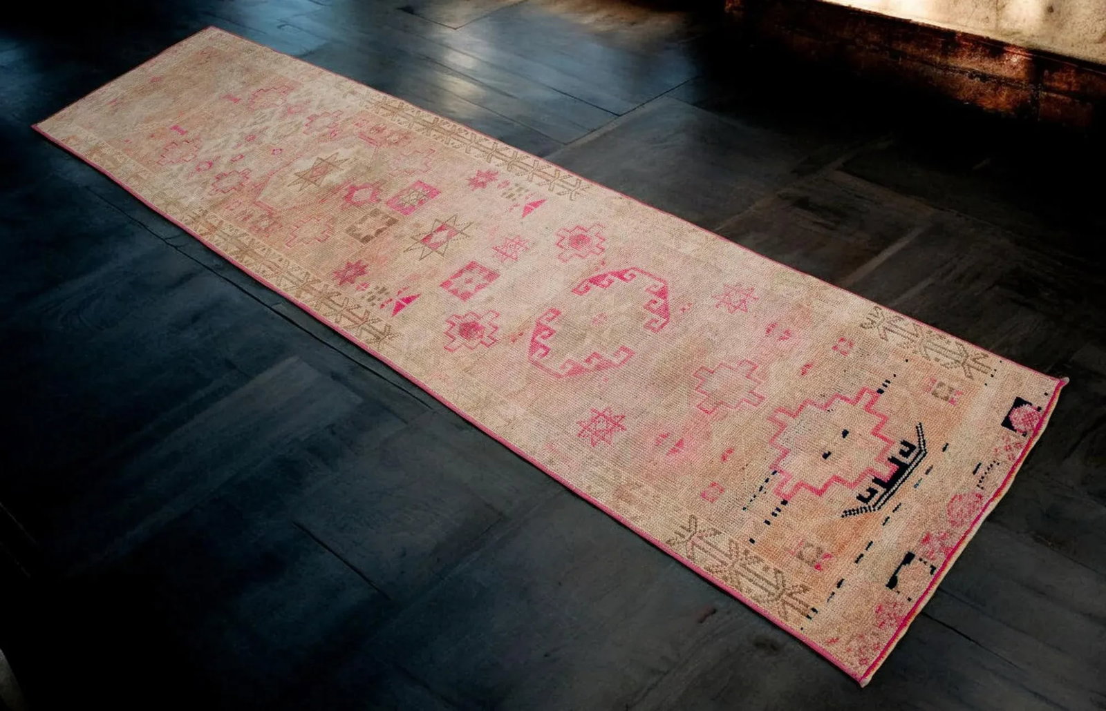 1960s Hand Knotted Kurdish Tribal Low Pile Muted Short Runner Rug - 2
