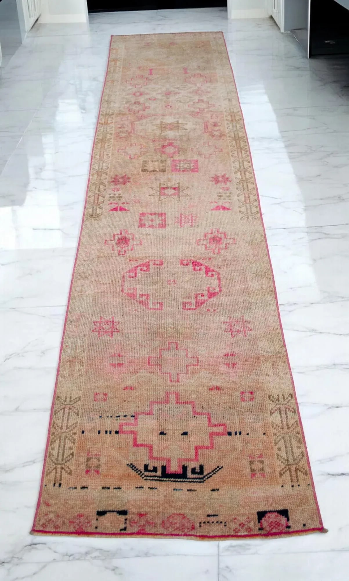 1960s Hand Knotted Kurdish Tribal Low Pile Muted Short Runner Rug - 3