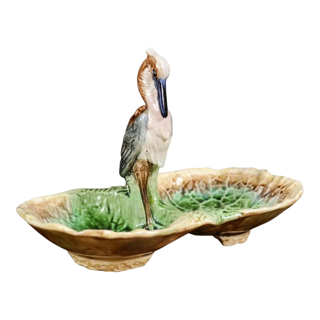 French 19th Century Majolica Two Part Serving Tray with Grey Heron Motif (1 of 13)