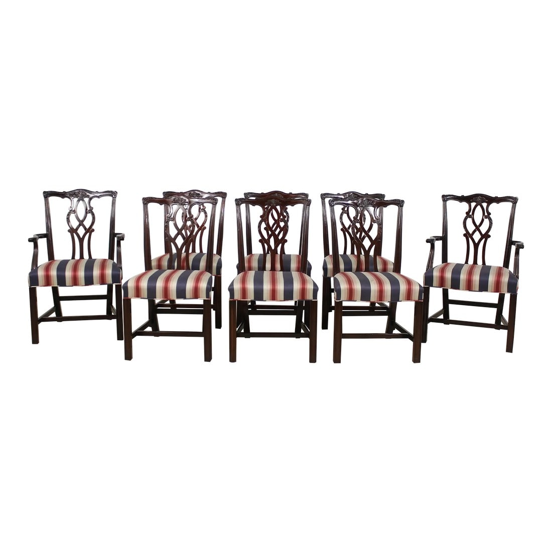 Set of 8 Kindel Oxford Mahogany Dining Room Chairs: L Set Of 8 KINDEL Oxford Mahogany Dining Room Chairs Age: C.1990 Details: Serpentine Curved Seat Fronts Clean Well Cared For Finish Fine Carved Details High Quality Construction 18 C. Design Chippenda